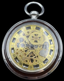 Ornate Vintage Gold-Tone Metal Skeleton Pocket Watch