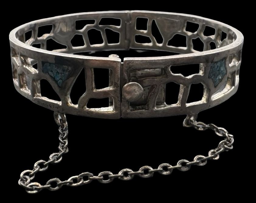 Ornate Vintage Taxco Mexico Sterling Silver & Turquoise Bracelet (1 of 5)