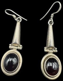 Gorgeous Vintage Sterling Silver & Red Gemstone Earrings