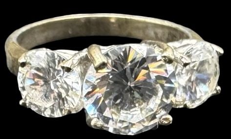 Beautiful Vintage Gilt Sterling Silver & Three Clear Gemstones Ring (1 of 3)