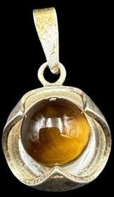 Stylish Vintage Mid-Century Modern European 835 Silver & Tiger's Eye Pendant