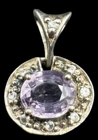Beautiful Vintage Sterling Silver, Marcasite & Purple Gemstone Pendant