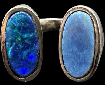 Stunning Vintage Mid-Century Modern European 800 Silver & Blue Gemstone Ring