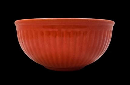 Vintage Mid-Century Red Art Pottery Ribbed Mixing Bowl