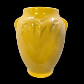 Vintage Mid-Century Modern Yellow Art Pottery Vase /w Double Handles
