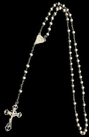 Beautiful & Ornate Antique European 800 Silver Religious Christian Rosary /w Cross