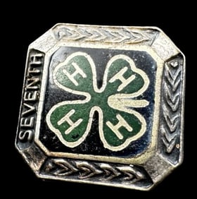 Vintage Sterling Silver & Enamel 4H Club Home School Education Pin Brooch