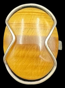 Stylish Vintage Mid-Century Modern European 835 Silver & Tiger's Eye Ring