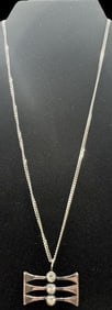Amazing Vintage Mid-Century Modern Sterling Silver & Clear Gemstone Pendant Necklace