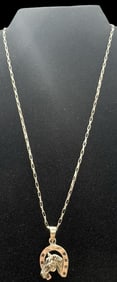 Amazing Vintage Sterling Silver Necklace /w Horse & Horseshoe Pendant