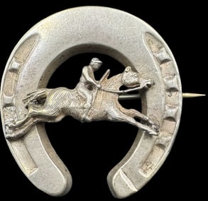 Beautiful Antique European 800 Silver Horse Rider Brooch