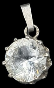 Beautiful Vintage European 800 Silver & Clear Gemstone Pendant
