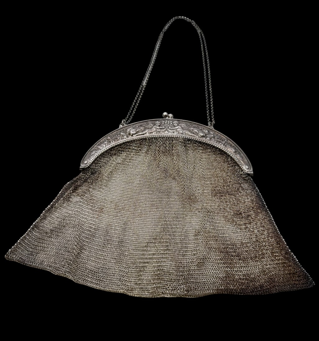 Antique Early 1900s European 800 Silver Mesh Evening Purse / Bag (1 of 5)