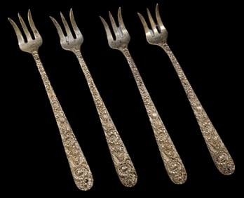 Set of 4 Ornate S. KIRK & SON Solid Sterling Silver Forks