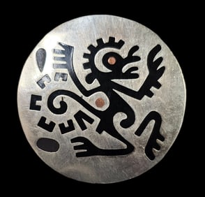 Unusual Vintage Mexican Sterling Silver & Enamel/Gemstone Monkey Designer Pin Brooch