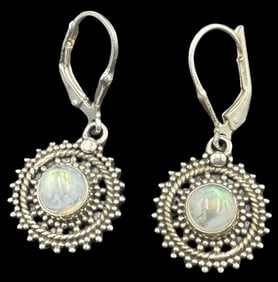 Gorgeous Ornate Vintage Sterling Silver & Moonstone  Earrings