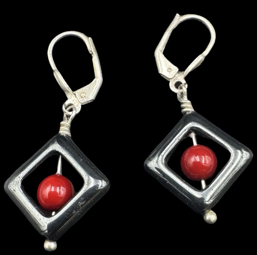 Gorgeous Ornate Vintage Two-Tone Sterling Silver & Red Gemstone Earrings (1 of 2)