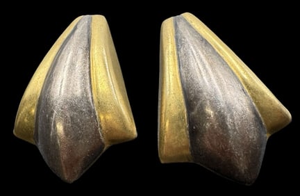 Vintage Taxco Mexico Mid-Century Partially Gilt Sterling Silver Earrings