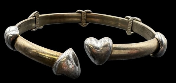 Very Unusual Vintage Gilt Sterling Silver Heart Bracelet