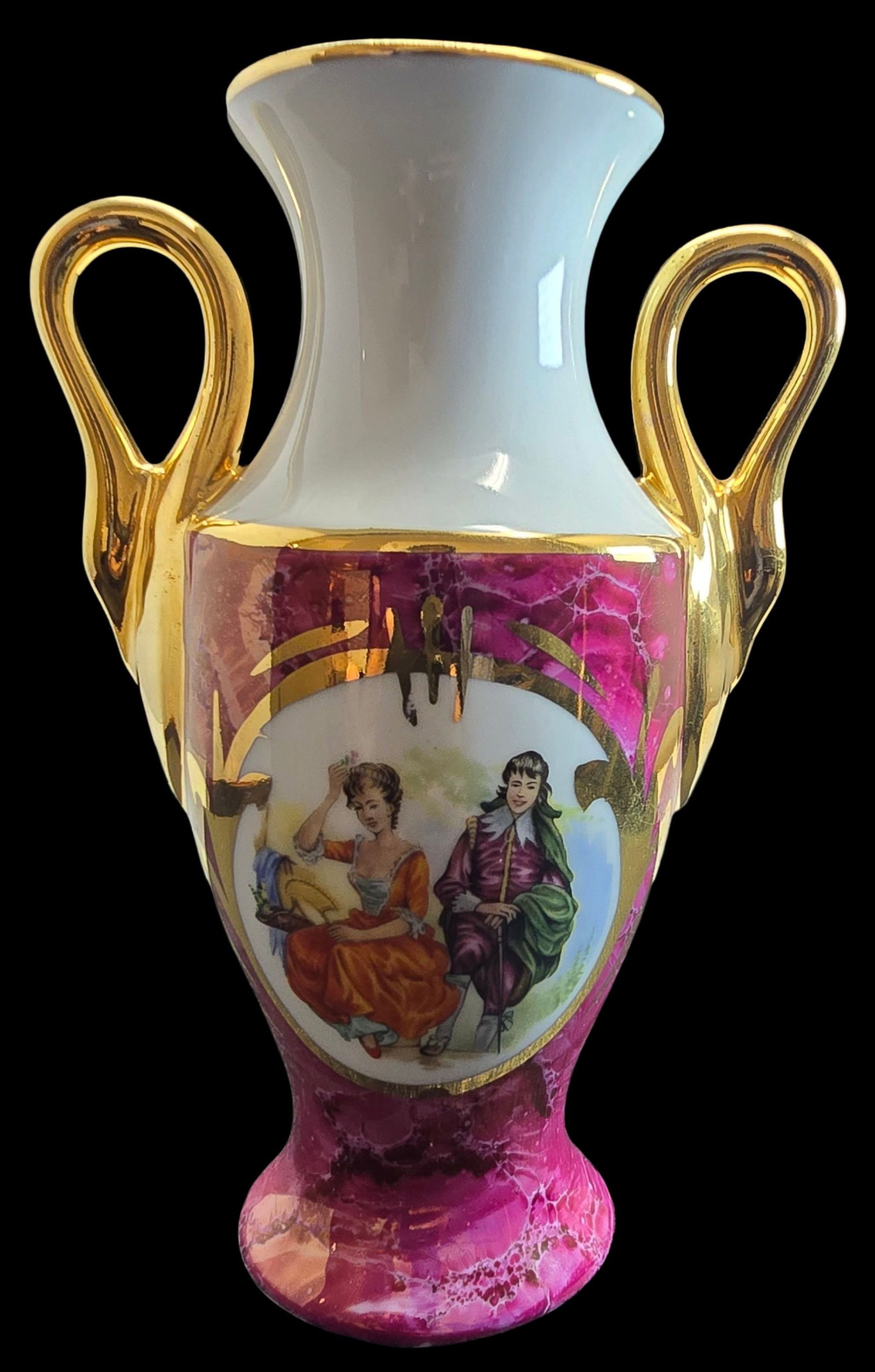 Beautiful Vintage Limoges France Porcelain Vase /w Portrait and Gilt Swan Handles (1 of 4)
