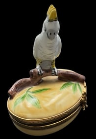 Vintage Handpainted Limoges France Porcelain Trinket Box /w Cockatoo