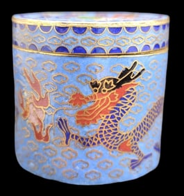 Beautiful Vintage Chinese Blue Cloisonne Enamel Dragon Trinket Box