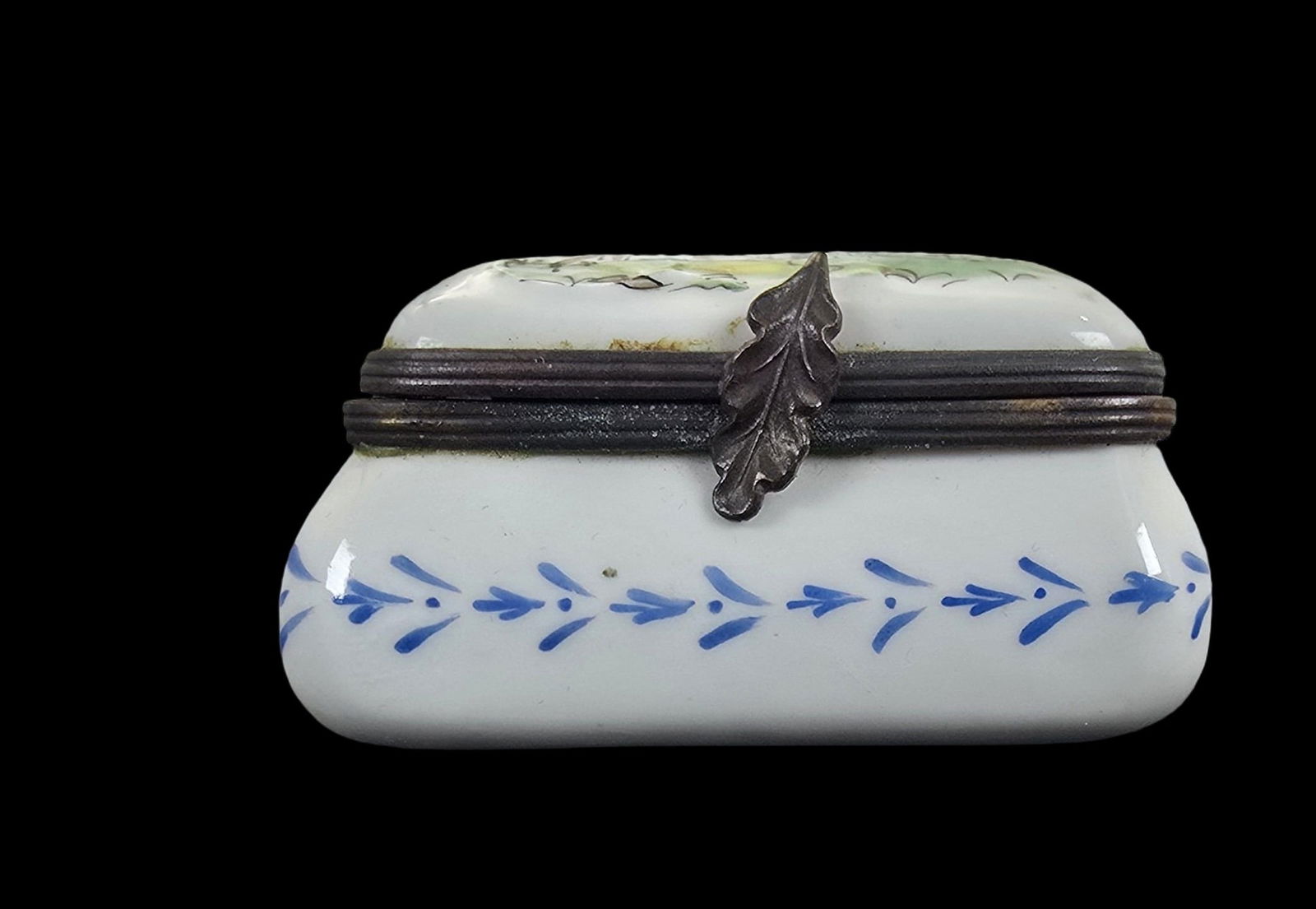 Antique European Handpainted & Signed Porcelain Trinket Box /w Windmill Motive (1 of 6)