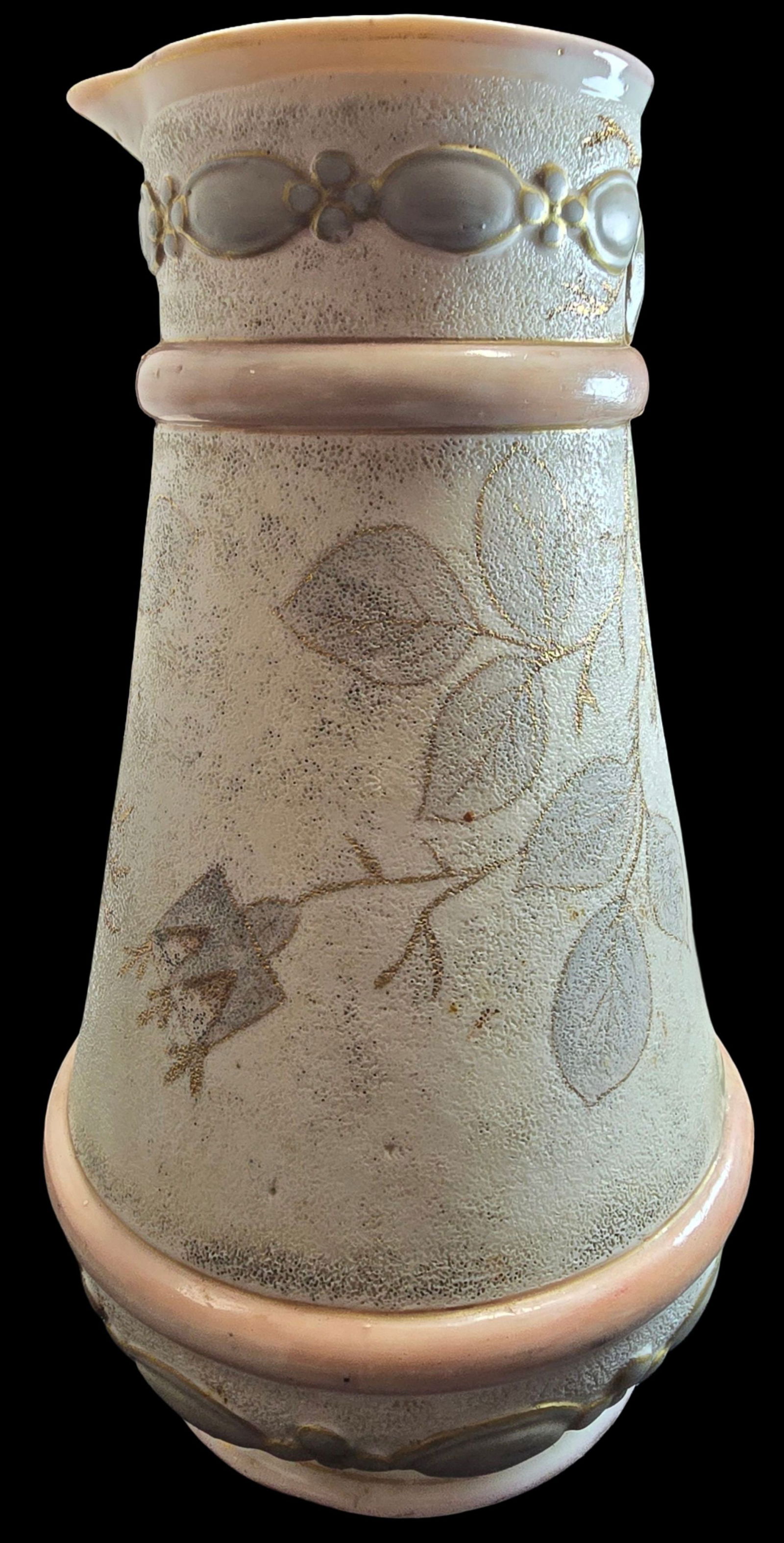 Rare Antique German RUDOLSTADT STRAUS & SOHNE Velouté Satin Finish Stoneware Ewer: Very good antique condition. No chips, cracks or repairs. Measures approx. 9 1/2" high x 5 1/2" wide. Marked.