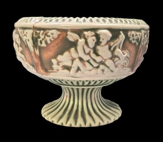 Vintage ROSEVILLE Art Pottery DONATELLO Green & Brown Footed Planter