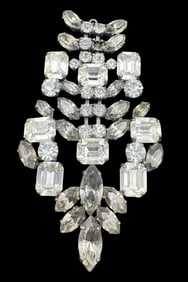 Vintage Mid-Century Silvertone Metal & Rhinestone Cluster Pendant