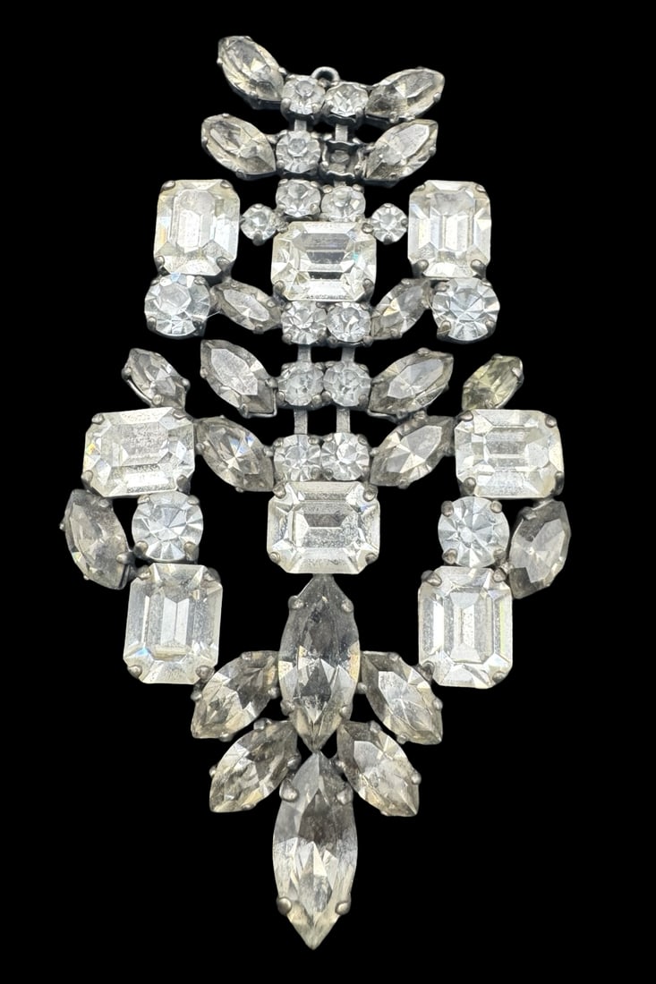 Vintage Mid-Century Silvertone Metal & Rhinestone Cluster Pendant (1 of 3)