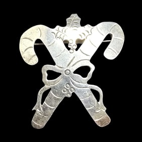 Ornately Engraved Vintage Sterling Silver Candy Cane Brooch