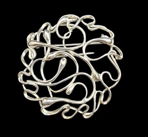 Ornate Vintage Mid-Century Greek Sterling Silver Designer Brooch