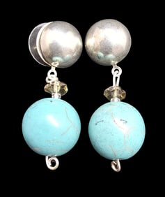 Stylish Vintage Sterling Silver & Turquoise Earrings