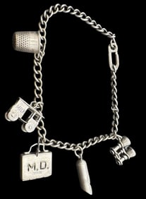 Unusual Vintage Sterling Silver Pendant Charm Bracelet