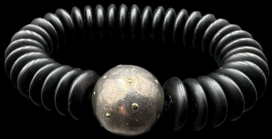 Very Unusual Vintage 800 Silver & Black Gemstone Bead Bracelet