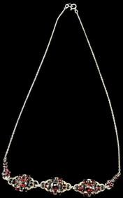 Gorgeous Vintage European 835 Silver & Red Garnet Necklace