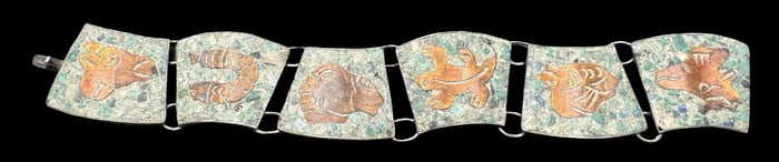 Vintage SBM Mexico Sterling Silver & Brass Inlayed Bracelet