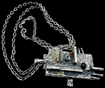 Vintage 1960s Brutalist ROBERT LARIN Canada Pewter Pendant Necklace