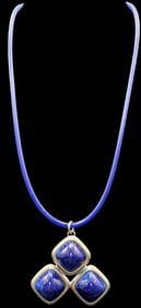 Gorgeous Vintage JORGEN JENSEN Denmark Pewter & Blue Gemstone Pendant Necklace