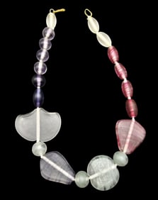 Very Unusual Vintage Goldtone Metal & Frosted Art Glass Costume Jewelry Necklace