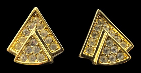 Pair of Vintage Goldtone Metal & Clear Rhinestone Arrowhead Earrings