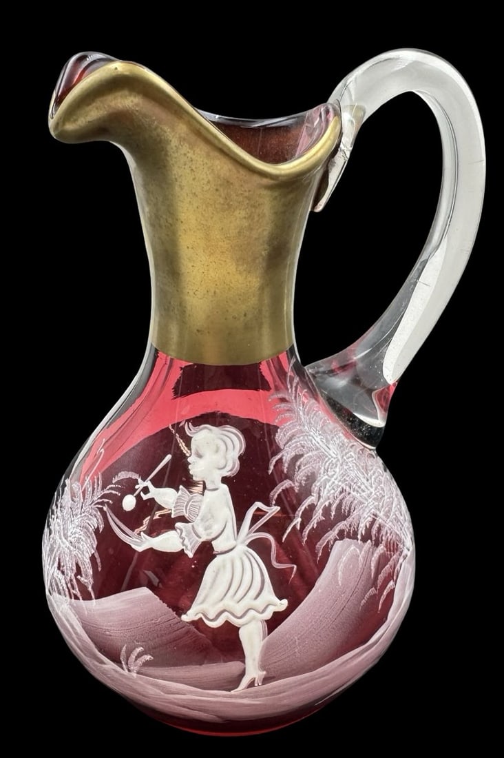 Beautiful Antique Bohemian Snow Painted Red Art Glass Vase (1 of 4)