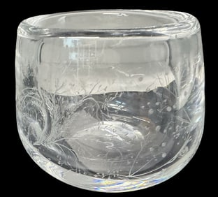 Stylish Vintage ORREFORS Sweden Hand Engraved Crystal Bowl