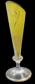 Antique Yellow Art Glass Vase /w Hand Painted Gold Trim