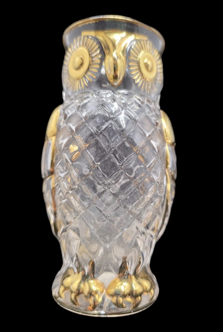 Decorative Vintage LEOPOLD PALDA FAMOSA Austria Crystal Owl Vase /w Gold Accents (1 of 5)