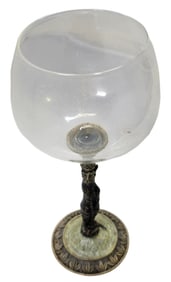 Unusual Vintage Egyptian Revival Metal, Enamel & Rhinestone Cat Wine Glass