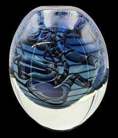 Vintage 1996 ROBERT EICKHOLT Handblown Modernist Aquatic Art Glass Paperweight / Vase