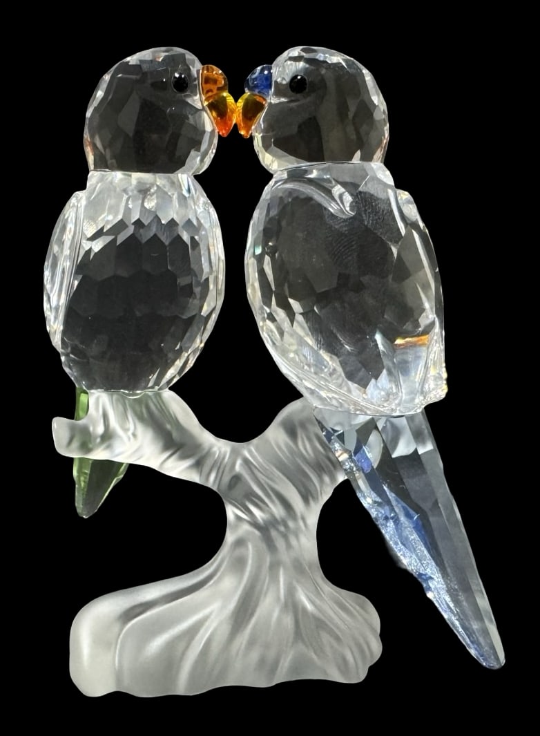 Vintage SWAROVSKI Crystal Figurine - Parrots: Very good vintage condition; no chips, cracks, or repairs. Each measures approx. 3 1/2" high x 2 1/2" wide x 2" deep. Marked.