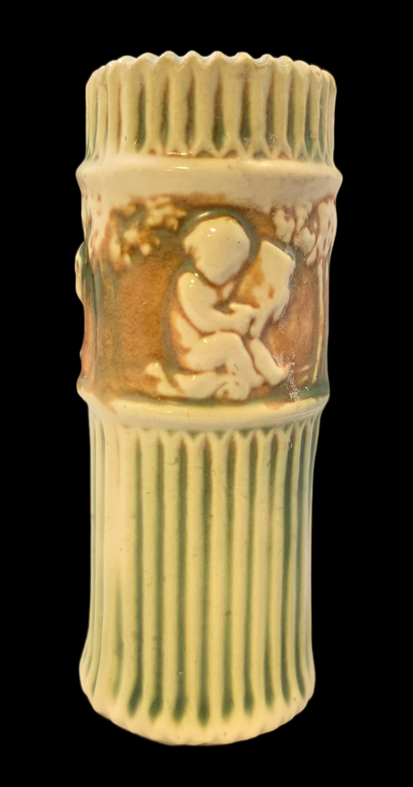 Vintage ROSEVILLE Art Pottery DONATELLO Brown & Green Ceramic Vase (1 of 6)